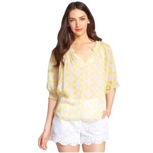 Diane Von Furstenberg Bryn Lightweight yellow Silk Sheer lined chic Blouse Top